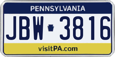 PA license plate JBW3816