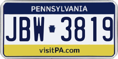 PA license plate JBW3819