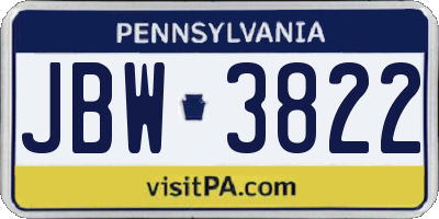 PA license plate JBW3822