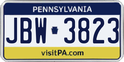PA license plate JBW3823