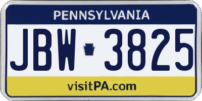 PA license plate JBW3825