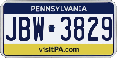 PA license plate JBW3829