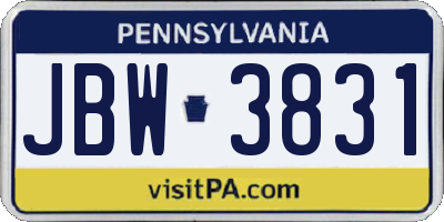 PA license plate JBW3831