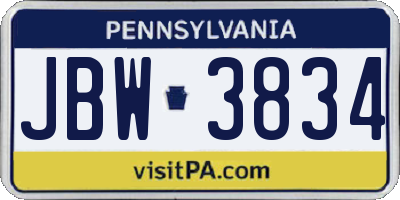 PA license plate JBW3834
