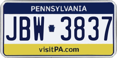 PA license plate JBW3837