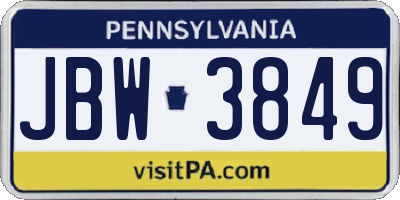 PA license plate JBW3849
