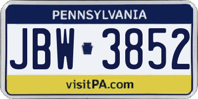 PA license plate JBW3852