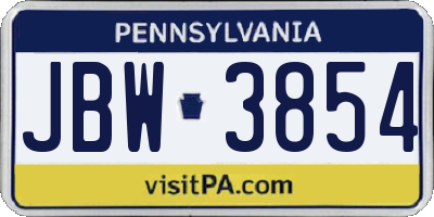 PA license plate JBW3854
