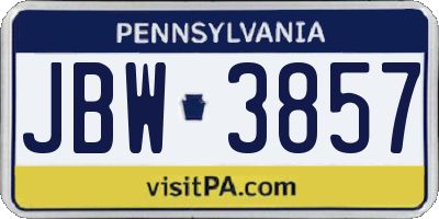 PA license plate JBW3857
