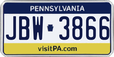 PA license plate JBW3866