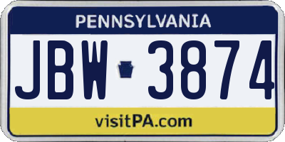 PA license plate JBW3874