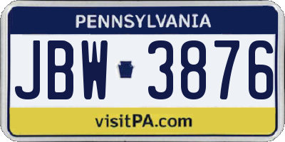 PA license plate JBW3876