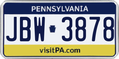 PA license plate JBW3878