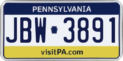 PA license plate JBW3891