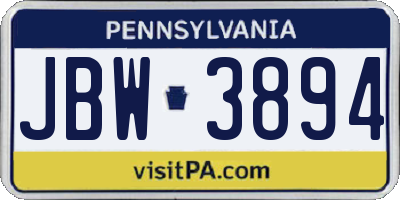 PA license plate JBW3894