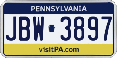 PA license plate JBW3897