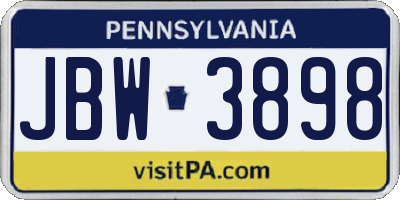 PA license plate JBW3898