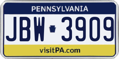 PA license plate JBW3909