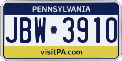 PA license plate JBW3910