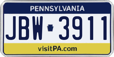 PA license plate JBW3911