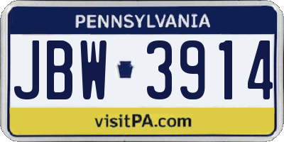 PA license plate JBW3914