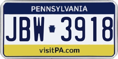 PA license plate JBW3918
