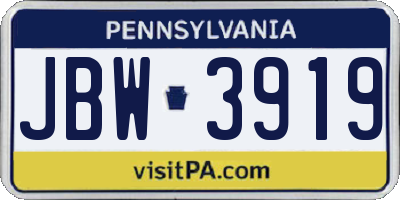 PA license plate JBW3919