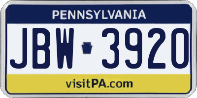 PA license plate JBW3920