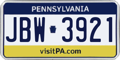PA license plate JBW3921