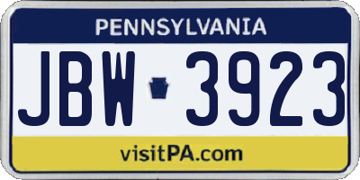 PA license plate JBW3923