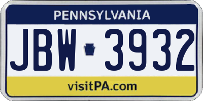 PA license plate JBW3932