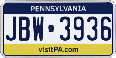 PA license plate JBW3936