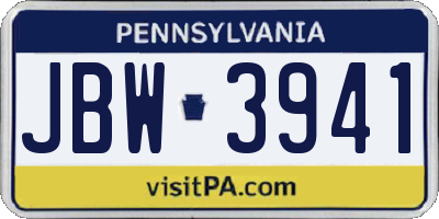 PA license plate JBW3941