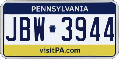 PA license plate JBW3944