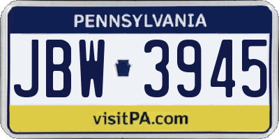 PA license plate JBW3945