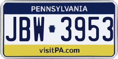PA license plate JBW3953