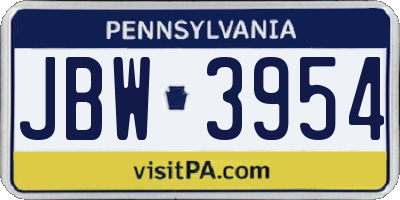 PA license plate JBW3954
