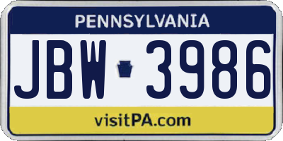PA license plate JBW3986