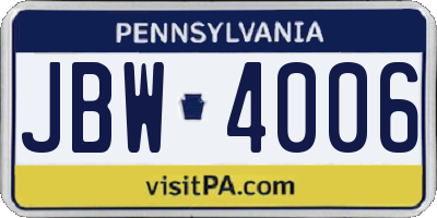 PA license plate JBW4006