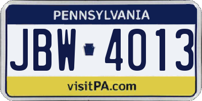 PA license plate JBW4013