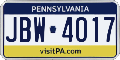 PA license plate JBW4017