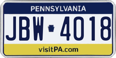 PA license plate JBW4018