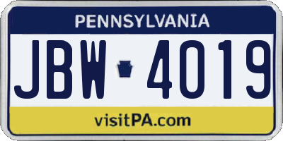 PA license plate JBW4019
