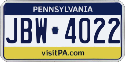 PA license plate JBW4022