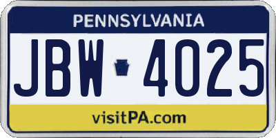 PA license plate JBW4025