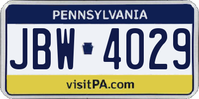 PA license plate JBW4029