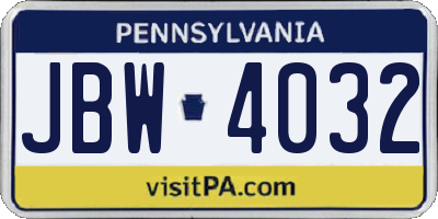 PA license plate JBW4032