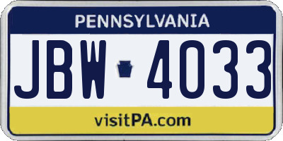 PA license plate JBW4033