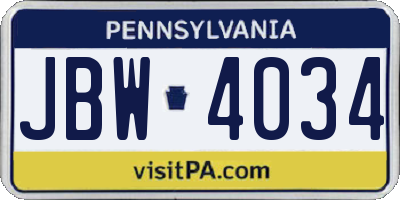 PA license plate JBW4034