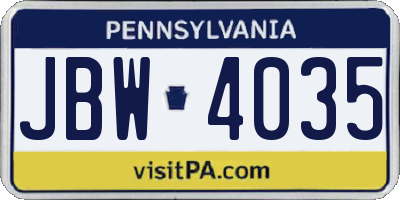 PA license plate JBW4035